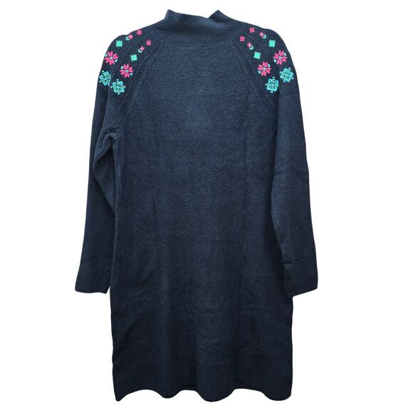 Talbots Sweater Dress Womens Medium Navy Embroidered Yoke Fair Isle Holiday New - Picture 3 of 8